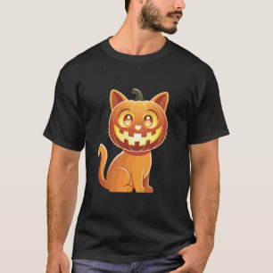 T-shirt Mignon chat orange d'Halloween Jack-O-Lantern Citr