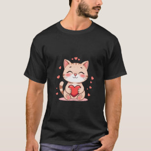 T-shirt Mignon chat roux serrant un cœur rouge d'amour Art