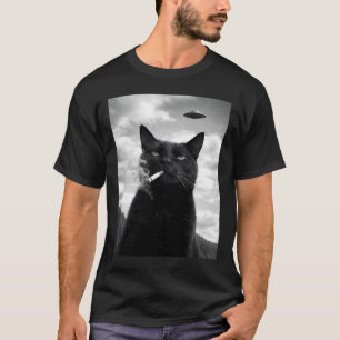 T-shirt Mignon Chat Ufo Mème Selfie Alien