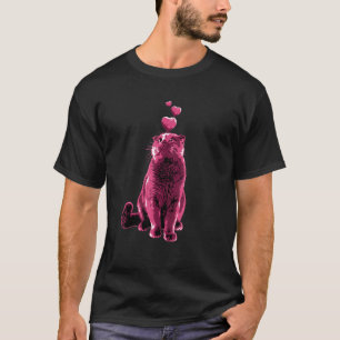 T-shirt Mignon Chat Vintage avec Coeurs Design Rose Rétro