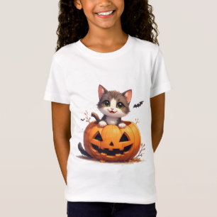 T-Shirt Mignon Chaton Dans Une Scène D'Halloween D'Automne