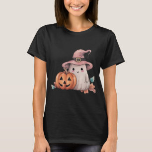 T-shirt Mignon Citrouille Fantôme Jack-O' Lantern Feuilles