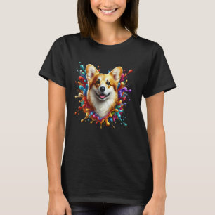 T-shirt Mignon Corgi Gallois dans des éclaboussures de pei