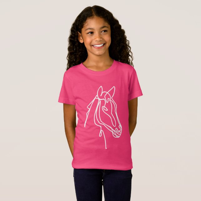 T-shirt mignon de cheval rose et blanc pour fille (Devant entier)