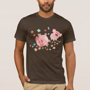 T-shirt mignon de deux porcs de bande dessinée au