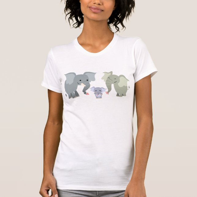 T-shirt mignon de femmes de famille d'éléphant de (Devant)