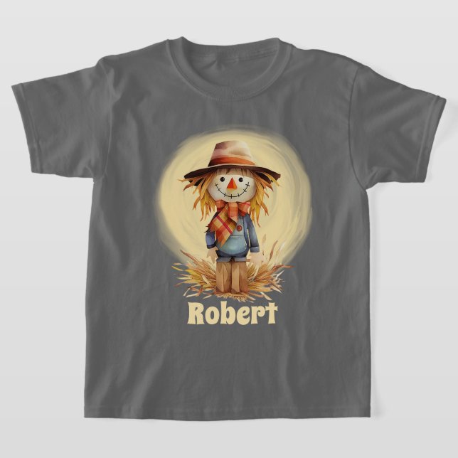 T-shirt mignon épouvantail d'automne ajouter nom enfants (Poser)