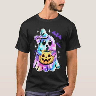 T-shirt Mignon Fantôme Coquette Nœud Halloween Saison Somb
