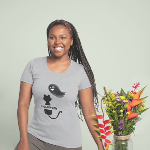 T-shirt mignon fantôme de chat noir halloween femme T-shir
