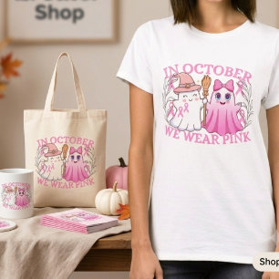 T-shirt Mignon Fantôme d'Halloween Ruban Rose pour la Sens