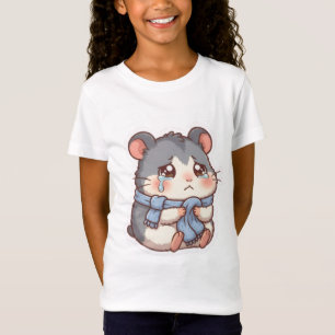 T-Shirt Mignon Hamster Chibi en Pleurs Écharpe Bleue Douce