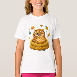 T-shirt Mignon Hibou Automnal Jaune Pull Feuilles D'Automn