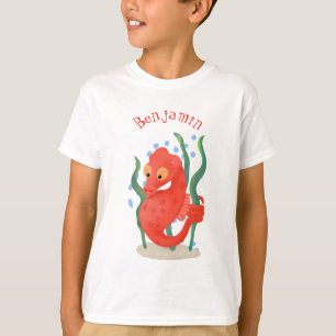 T-shirt Mignon hippocampe pygmée rouge illustration de des