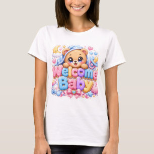T-shirt Mignon Kawaii Bienvenue Bébé Ours en Peluche Rose 