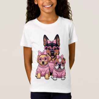 T-shirt Mignon Kawaii Chiens Roses Filles