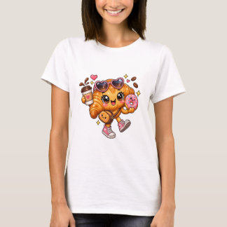 T-shirt Mignon Kawaii Croissant Café Donut Amateur de Nour