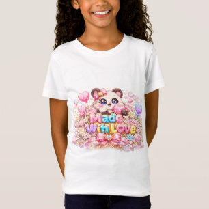 T-Shirt Mignon Kawaii Fabriqué Avec Amour Chat Nom Pastel