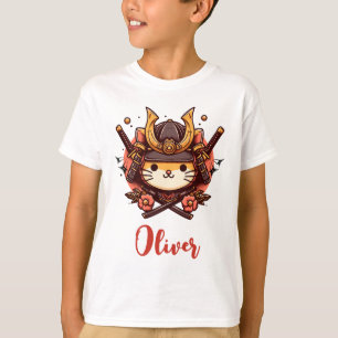 T-shirt Mignon Kawaii Samouraï Chat Personnalisé 
