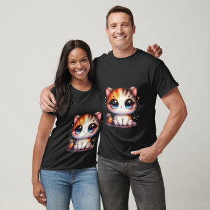 T-shirt Mignon Kitty Kawaii Gros Yeux Aquarelle Chat scint