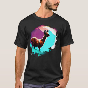 T-shirt Mignon Lama Rétro Encre Éclaboussure Éleveur De La