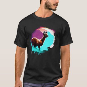 T-shirt Mignon Lama Rétro Encre Éclaboussure Fermier Lama