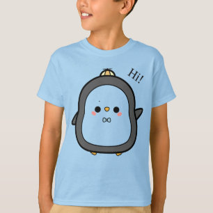 T-shirt Mignon Manchot Kawaii Disant Bonjour