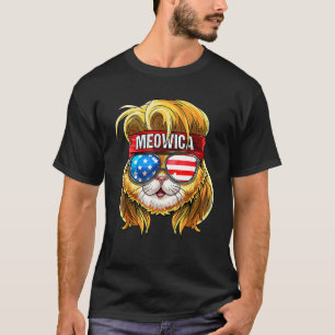 T-shirt Mignon Meowica Chat Mullet Drapeau Américain Patri