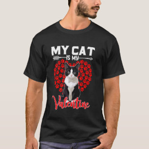 T-shirt Mignon Mon Chat Est Mon Valentin Tuxedo Chat Cœurs