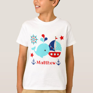 T-shirt Mignon motif baleine bleue et ancres nautiques