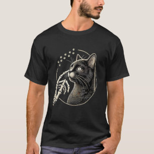 T-shirt Mignon nez de chat noir squelette main drôle Hallo
