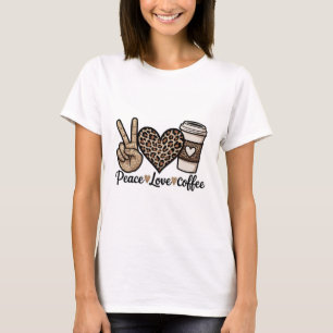 T-shirt Mignon Paix Amour Café SVG - Paillettes et Léopard