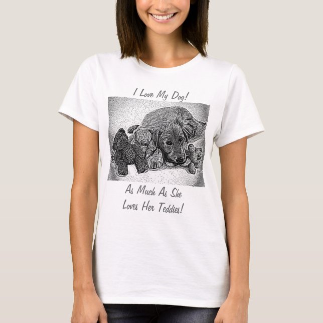 T-shirt mignon photo de chien avec j'aime mon chien (Devant)