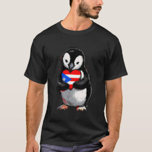 T-shirt Mignon Pingouin Cœur Drapeau Portoricain Boricua P