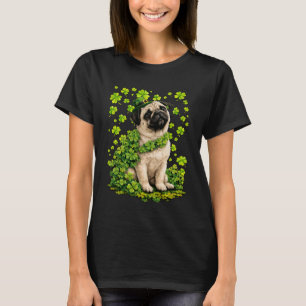 T-shirt Mignon Pug avec Trèfles Shamrocks Fête de la Saint