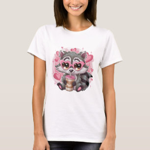 T-shirt Mignon Raton Laveur Kawaii Lunettes de Soleil en F