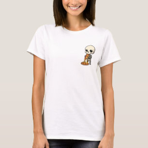 T-shirt Mignon squelette Chibi dévorant du pepperoni au fr