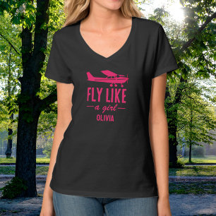 T-shirt Mignon Voler Comme Une Fille Avion Rose Aviation F