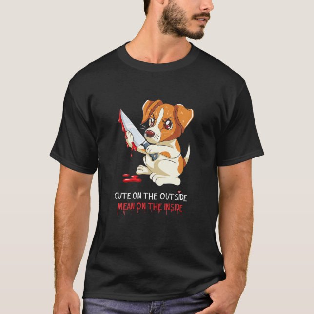 T-shirt Mignonne À L'Extérieur Moyenne Sur Le Chien Intéri (Devant)
