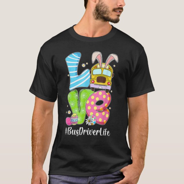 T-shirt Mignonne Amour Bunny School Bus Conducteur Vie Joy (Devant)