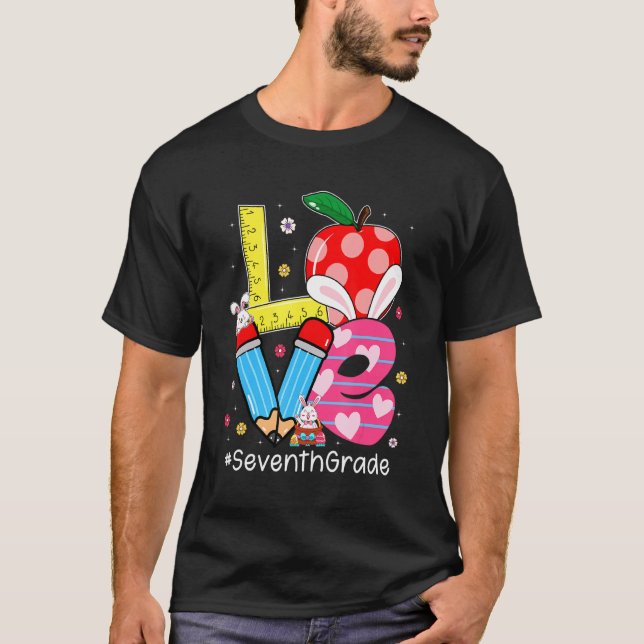 T-shirt Mignonne Amour Septième Classe Enseignant Bunny Es (Devant)