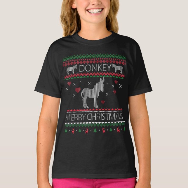 T-shirt Mignonne âne Douleur moche Vacances de Noël hiver (Devant)