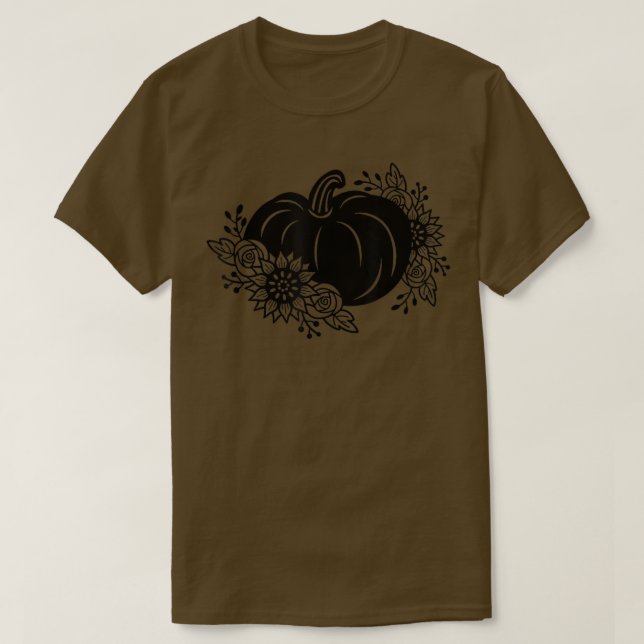 T-shirt Mignonne Automne Citrouille Avec Fleurs (Design devant)