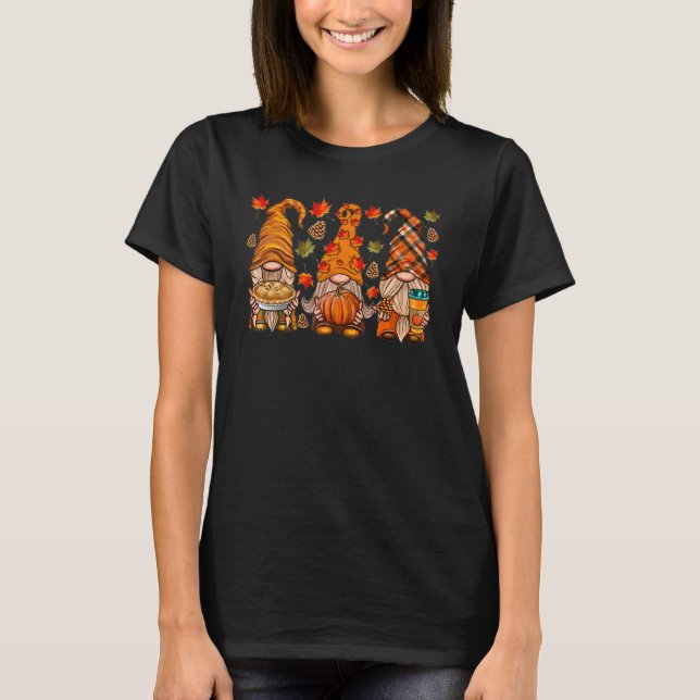 T-shirt Mignonne automne Gnomes Halloween Famille Citrouil (Devant)