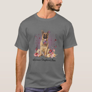 T-shirt Mignonne berger allemand Maman Fleur Bonne fête de