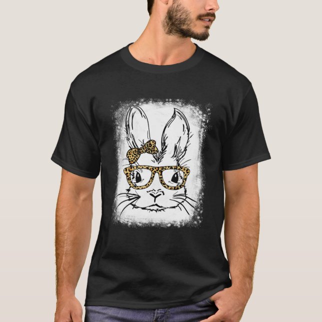 T-shirt Mignonne Bunny Visage Léopard lunettes Pâques Jour (Devant)