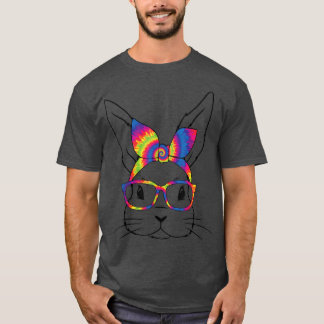T-shirt Mignonne Bunny Visage Tie Dye Lunettes Headband Ha