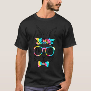 T-shirt Mignonne Bunny Visage Tie Dye Lunettes Headband Ha