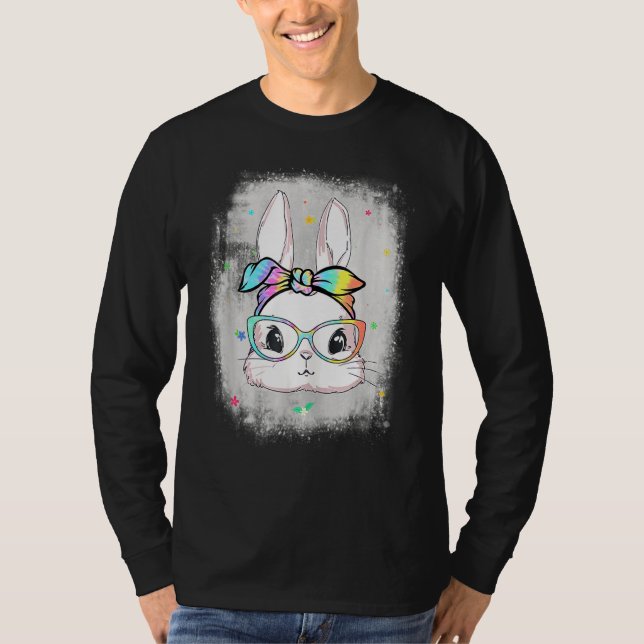 T-shirt Mignonne Bunny Visage Tie Dye Lunettes Headband Ha (Devant)