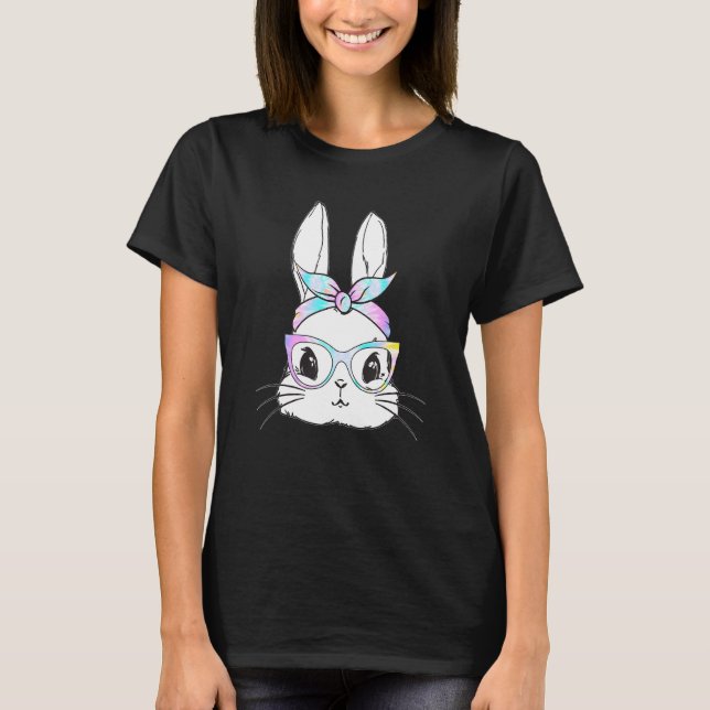 T-shirt Mignonne Bunny Visage Tie Dye Lunettes Pâques Jour (Devant)