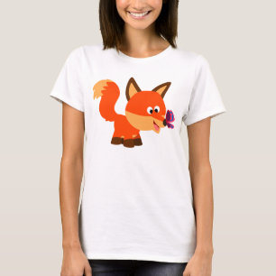 T-Shirt Mignonne Cartoon Fox Et Butterfly Women